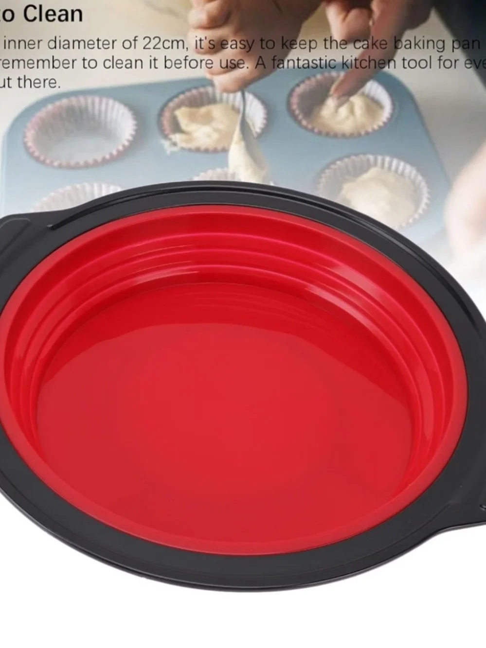Silicone 9 Inch  Nonstick Red Pie And Cake Pan  with Gray Rim. New No Tags